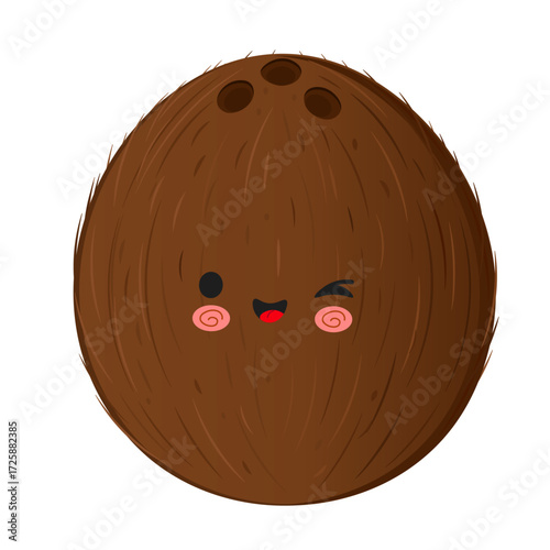 Cute coconut fruit character winking happy expression