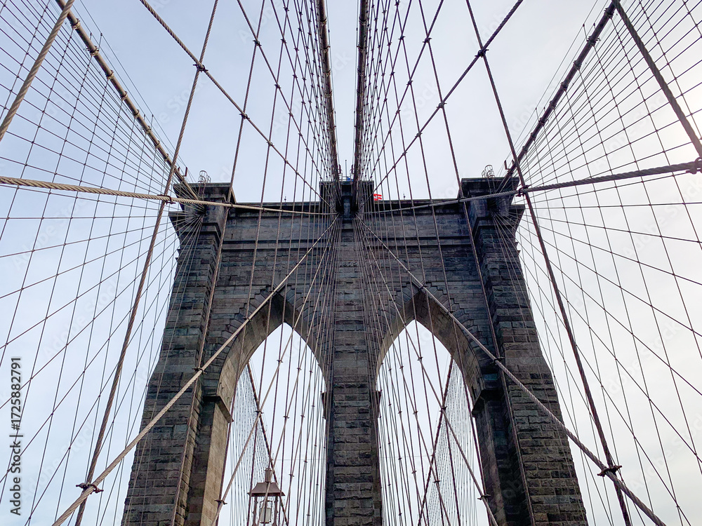 Fototapeta premium Brooklin bridge, New York City view, US. Manhattan skyline, financial center