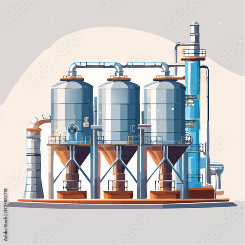 Captivating refinery illustration perfect for industrial presentations, manufacturing reports, or engineering publications about modern plant design, scalable art
