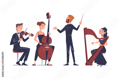 Different Musician Man and Woman Play Musical Instrument Vector Set