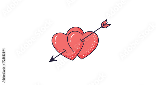 Two hearts pierced by an arrow symbolizing love and romance.