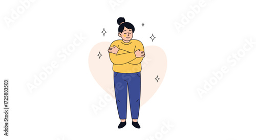A woman is crossing her arms feeling cold.