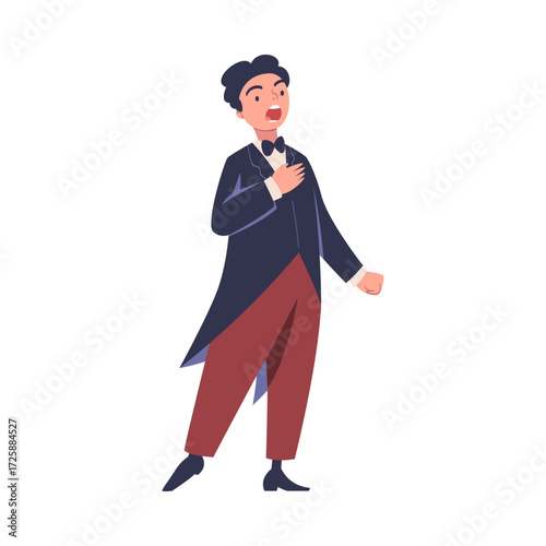 Man Opera Singer and Musician Singing on Stage Vector Illustration