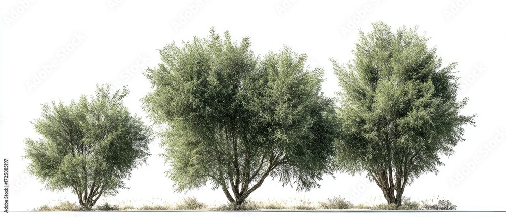 Fototapeta premium Group of light green trees against white background