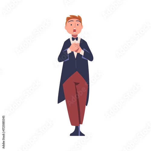 Man Opera Singer and Musician Singing on Stage Vector Illustration