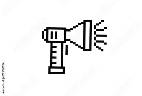 Pixelated megaphone emitting sound waves suggests announcements and promotions in an 8 bit retro form
