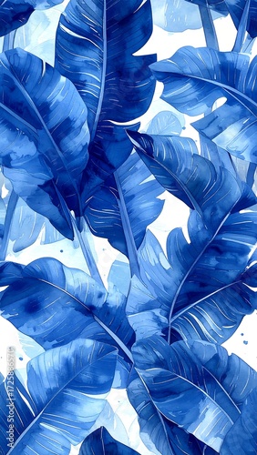 Vibrant blue tropical leaves pattern