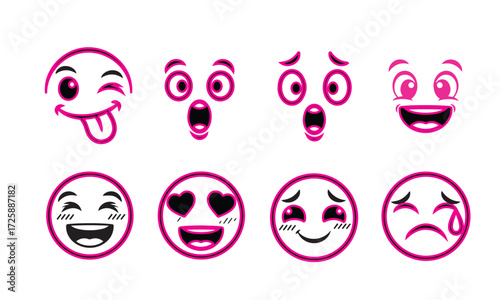 Collection of cartoon faces showing various emotions and expressions
