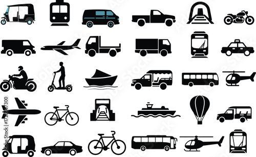 Transportation Vehicle Icon Set Vector Graphics