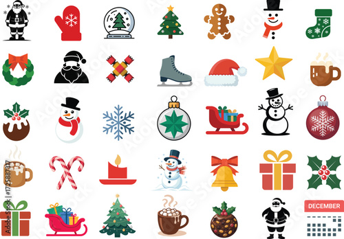 Christmas Winter Holiday Icon Vector Set