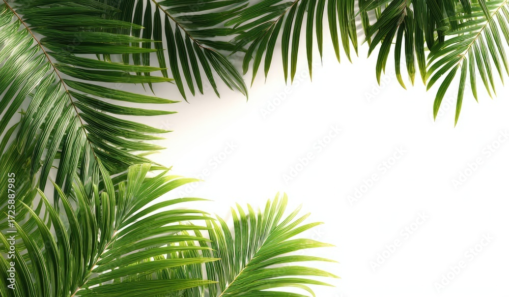 Naklejka premium Tropical palm fronds frame a bright white background (1)