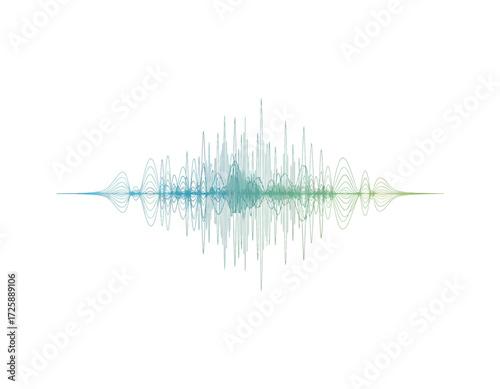 Harmonic Resonance Abstract Sound Wave Visualization with Serene Green and Blue Gradations on Clean White Canvas