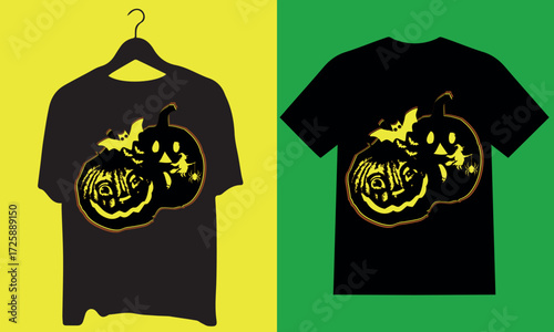 Fashion design concept for a men's Halloween t-shirt featuring a black vector illustration of a front-facing polo shirt template