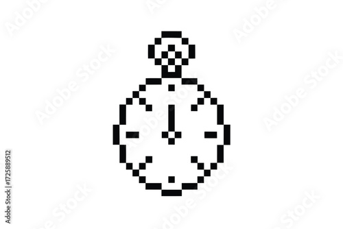 Pixelated retro pocket watch shows a simplistic digital time within the classic frame