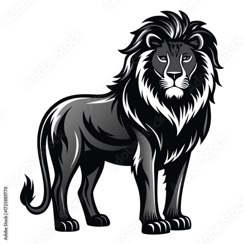 Majestic Black and White Lion: Powerful, Regal, Vector Illustration for Branding