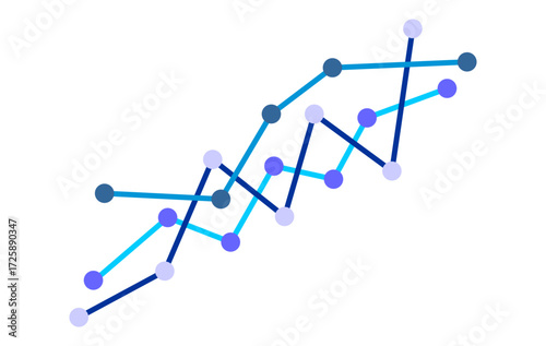 Multi-blue line chart progressing icon, plot graph for data science and tech themes.