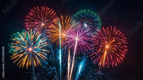 Colorful Fireworks Display Against Dark Night Sky celebration 2