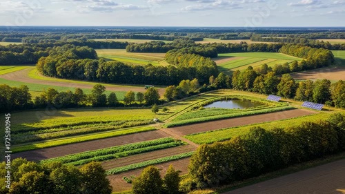 Wallpaper Mural Medium shot of fields protected by natural wind barriers highlighting sustainable farming techniques for weather impact mitigation. Torontodigital.ca