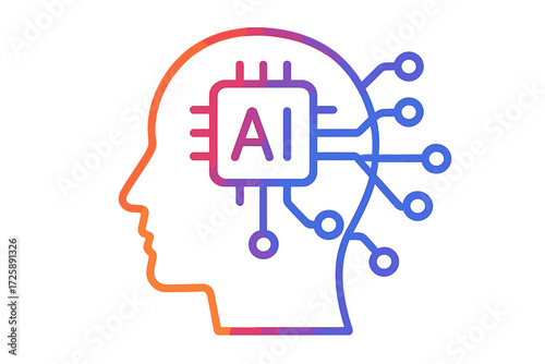 Colorful AI concept illustration with circuitry integrated in human head  