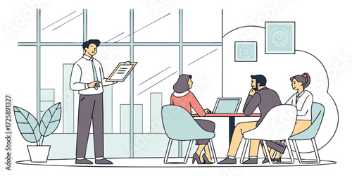 Leadership meeting with CEO addressing employees illustration