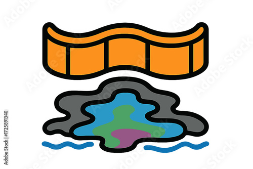 Abstract orange structure above colorful water puddle illustration oil spill barrier