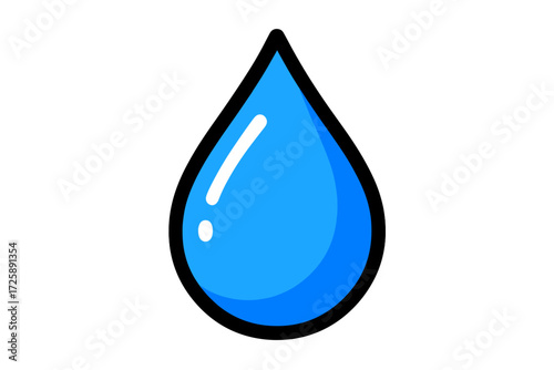 Blue water drop icon with black outline on white background  