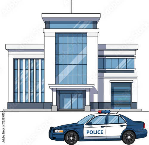 Vector, illustration, police officer building, security,