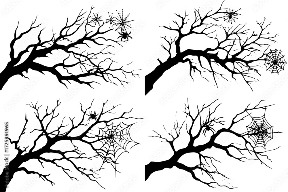 Obraz premium Haunted House with Bats and Spider Web Silhouette Bundle
