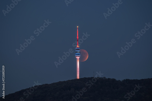 The Aval Tower with the bloody moon in the background