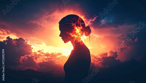 Conceptual Artwork Showcasing a Mind Overload with Intense Internal Energy