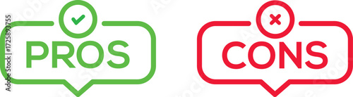 Check mark Yes No Cross Tick pros and cons. advantages disadvantages list template with thumbs up and down. transparent png and vector illustration