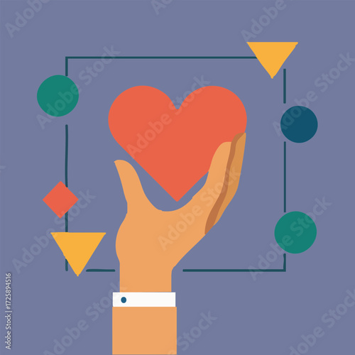 Minimalistic vector illustration celebrating International Day of Non-Violence with dove, peace hand sign, globe, heart symbols, and abstract harmony shapes in flat solid colors.