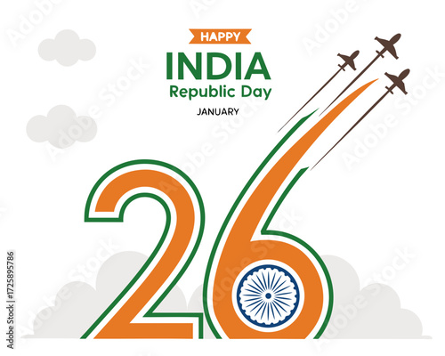 India Republic Day Celebration on January 26th with Airplanes and National Flag Colors