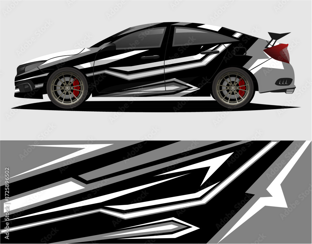 Fototapeta premium Car decal wrap design vector. Graphic abstract stripe racing background kit designs for vehicle, race car, rally, v12.eps