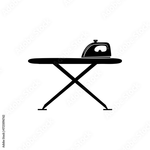 Illustration of an ironing board with iron symbolizing household chores, garment care, and fabric maintenance.

