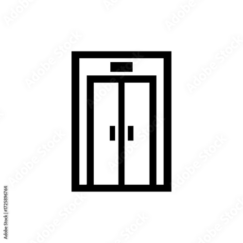 Illustration of elevator doors representing building access, transportation, and urban infrastructure.
