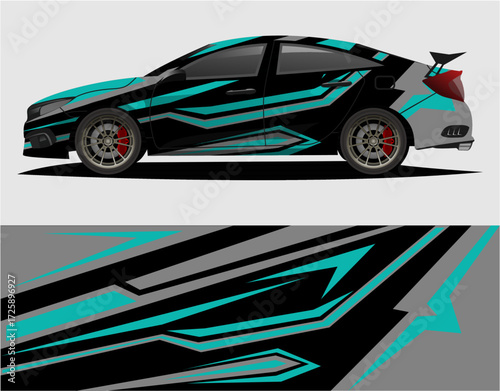 Car decal wrap design vector. Graphic abstract stripe racing background kit designs for vehicle, race car, rally, v15.eps