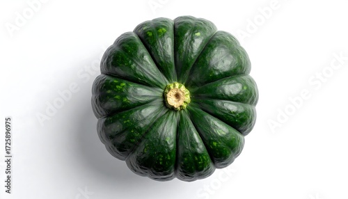 Dark green squash, top view, isolated
