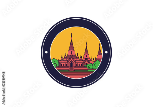 The flag of Myanmar features a stylized depiction of Buddhist temples.