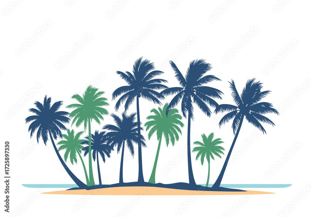 Obraz premium A tropical island paradise with palm trees and ocean waves.