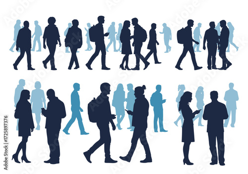 A diverse group of people walking in different directions.