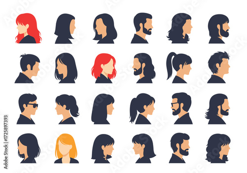 A collection of diverse avatar illustrations in profile view.