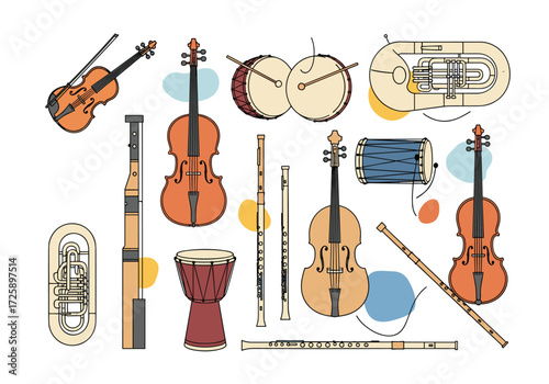 A collection of diverse musical instruments depicted in a colorful illustration.