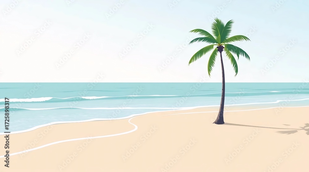 Obraz premium tropical beach illustration with palm tree sea and sand representing vacation holiday and summer