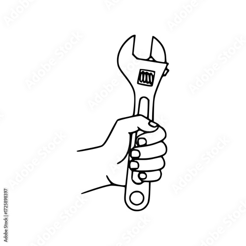 A hand firmly grips a wrench, highlighting the concept of construction, repair and fixing