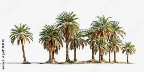Group of date palm trees against white background