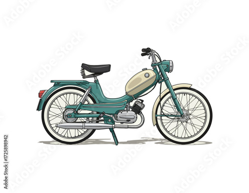 Elegant vector illustration of a classic vintage moped, highlighting its timeless retro design with a distinctive two-tone color scheme, perfect for historical and nostalgic themes