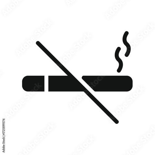 Black silhouette of a no smoking sign with a cigarette and smoke crossed out on a white background