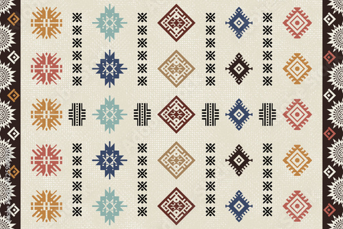 Navajo tribal vector seamless pattern. Native American ornament. Ethnic South Western decor style. Boho geometric ornament. Vector seamless pattern. Mexican blanket, rug. Woven carpet illustration