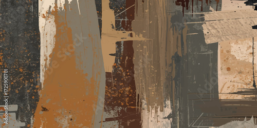 An old, grunge textured wood wall with peeling paint and rusty iron metal material creating a vintage pattern on the surface. 